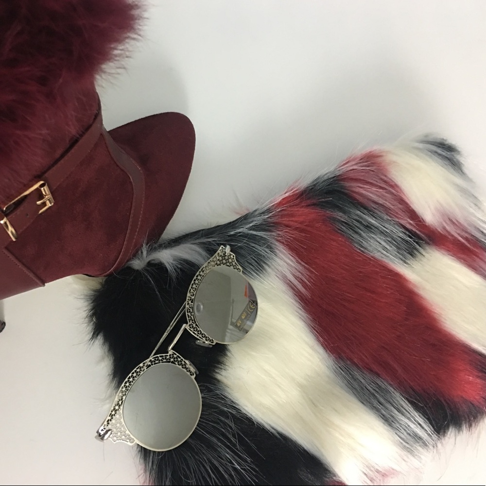 Multicolored Fur Clutch (Burgundy)
